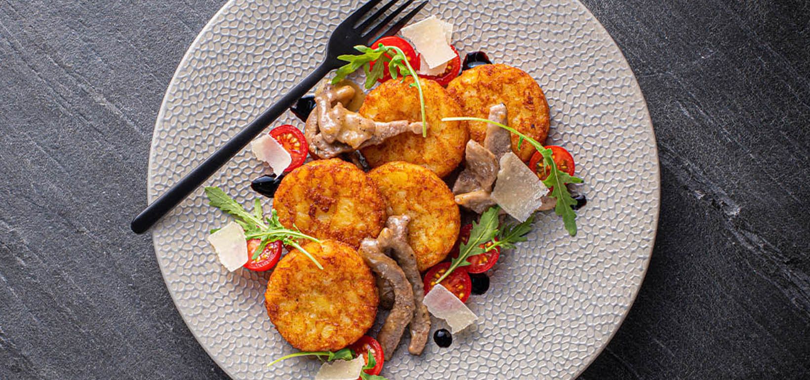 AVIKO Rösti Rondjes pishiriqlari, mol go'shti, sabzavot va Parmigiano Reggiano bilan